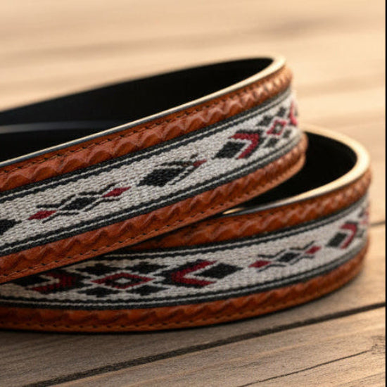 Woven Aztec Western Leather Belt | Baja Leather Western Belt
