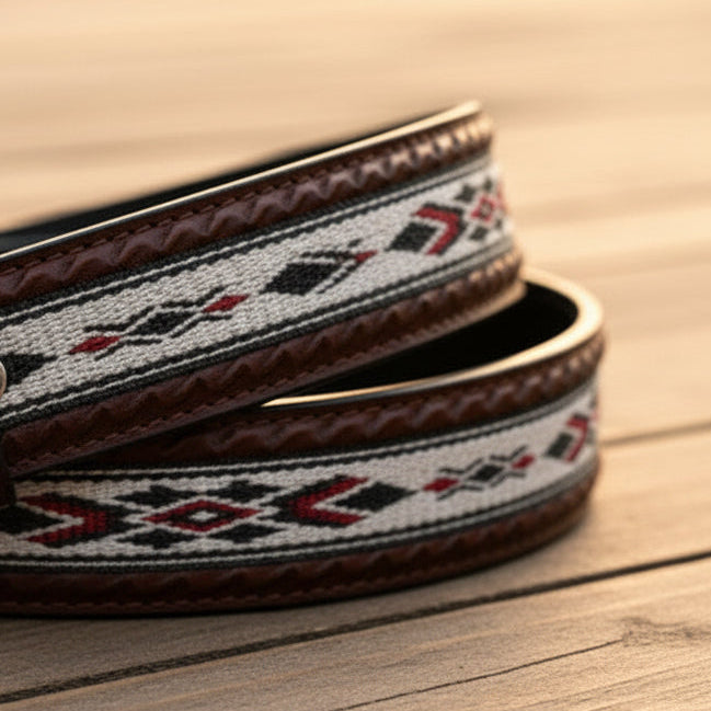 Woven Aztec Western Leather Belt | Baja Leather Western Belt
