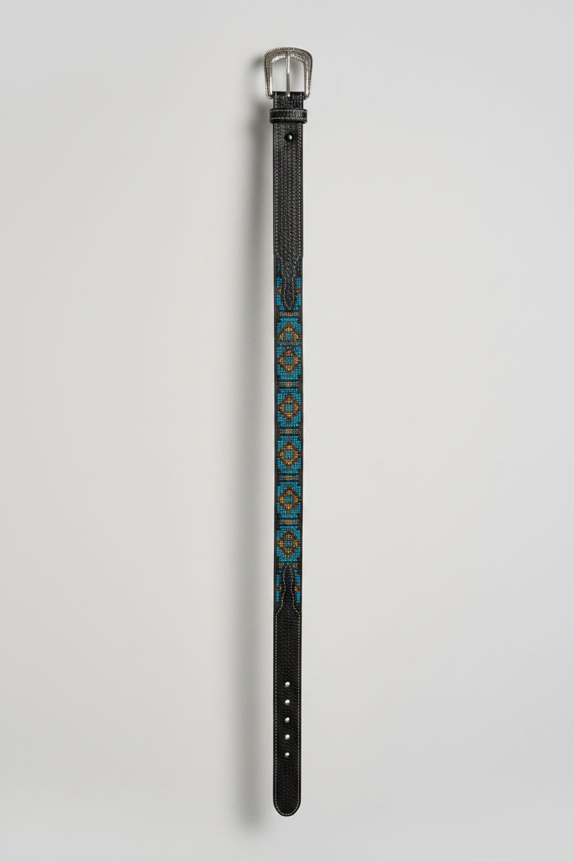 Turquoise Diamond Leather Cowboy Belt | Baja Leather Western Belt