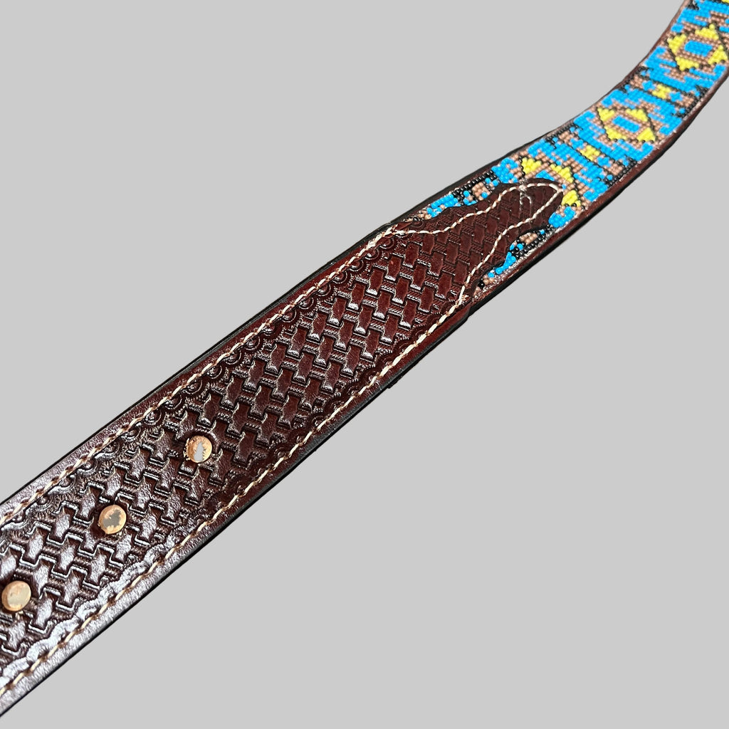 Turquoise Diamond Leather Cowboy Belt | Baja Leather Western Belt