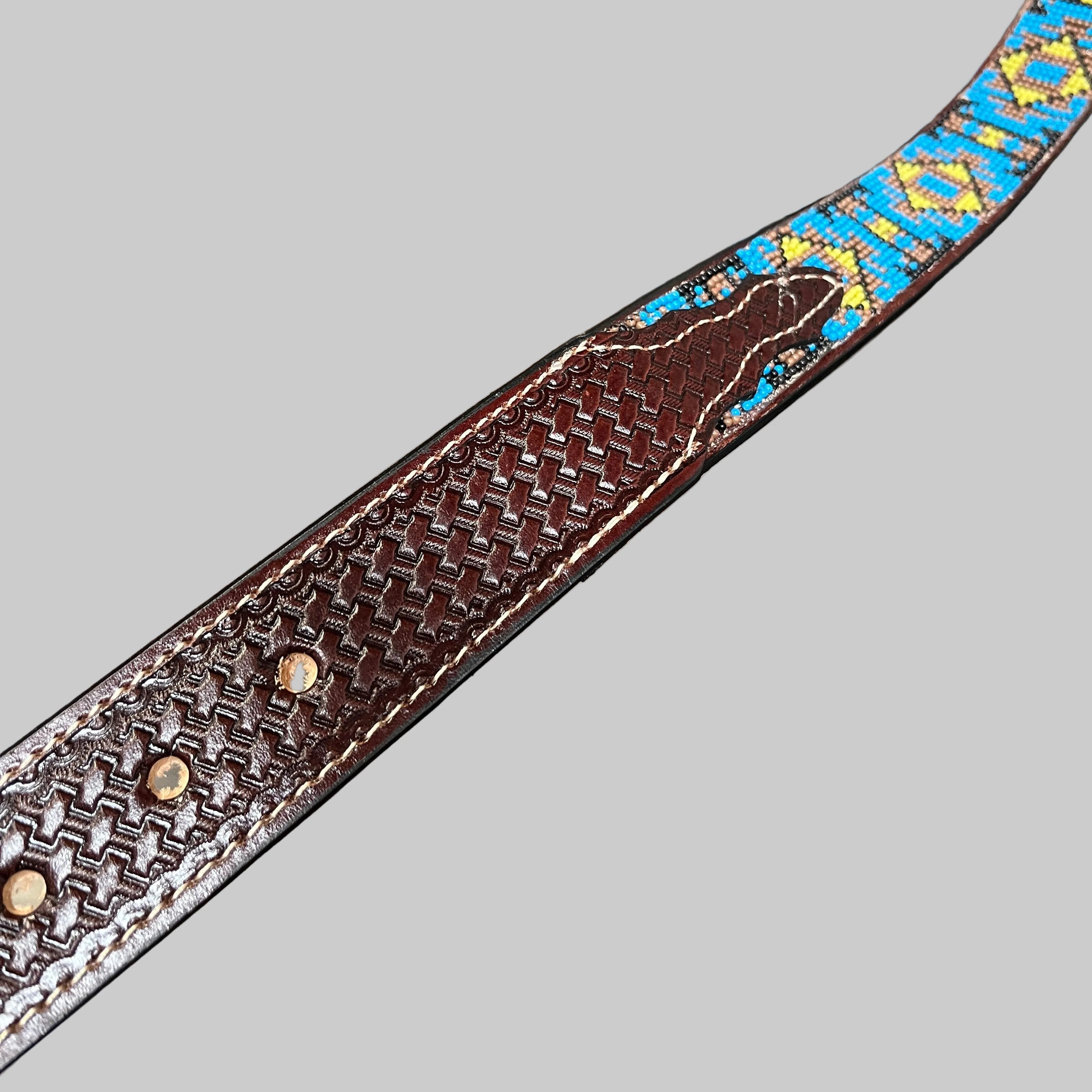 Turquoise Diamond Leather Cowboy Belt | Baja Leather Western Belt