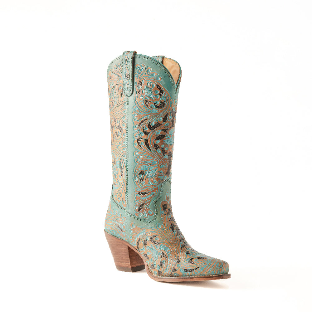 Myra Kasiopeah Women's Turquoise Hand-Tooled Cowgirl Boots – Snip Toe | Genuine Leather