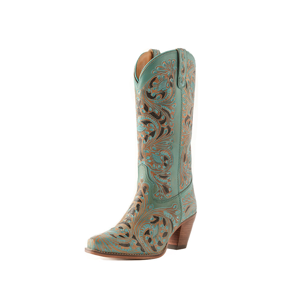 Myra Kasiopeah Women's Turquoise Hand-Tooled Cowgirl Boots – Snip Toe | Genuine Leather
