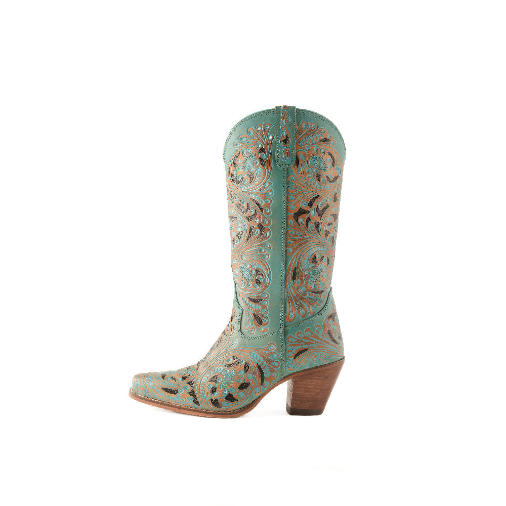 Myra Kasiopeah Women's Turquoise Hand-Tooled Cowgirl Boots – Snip Toe | Genuine Leather