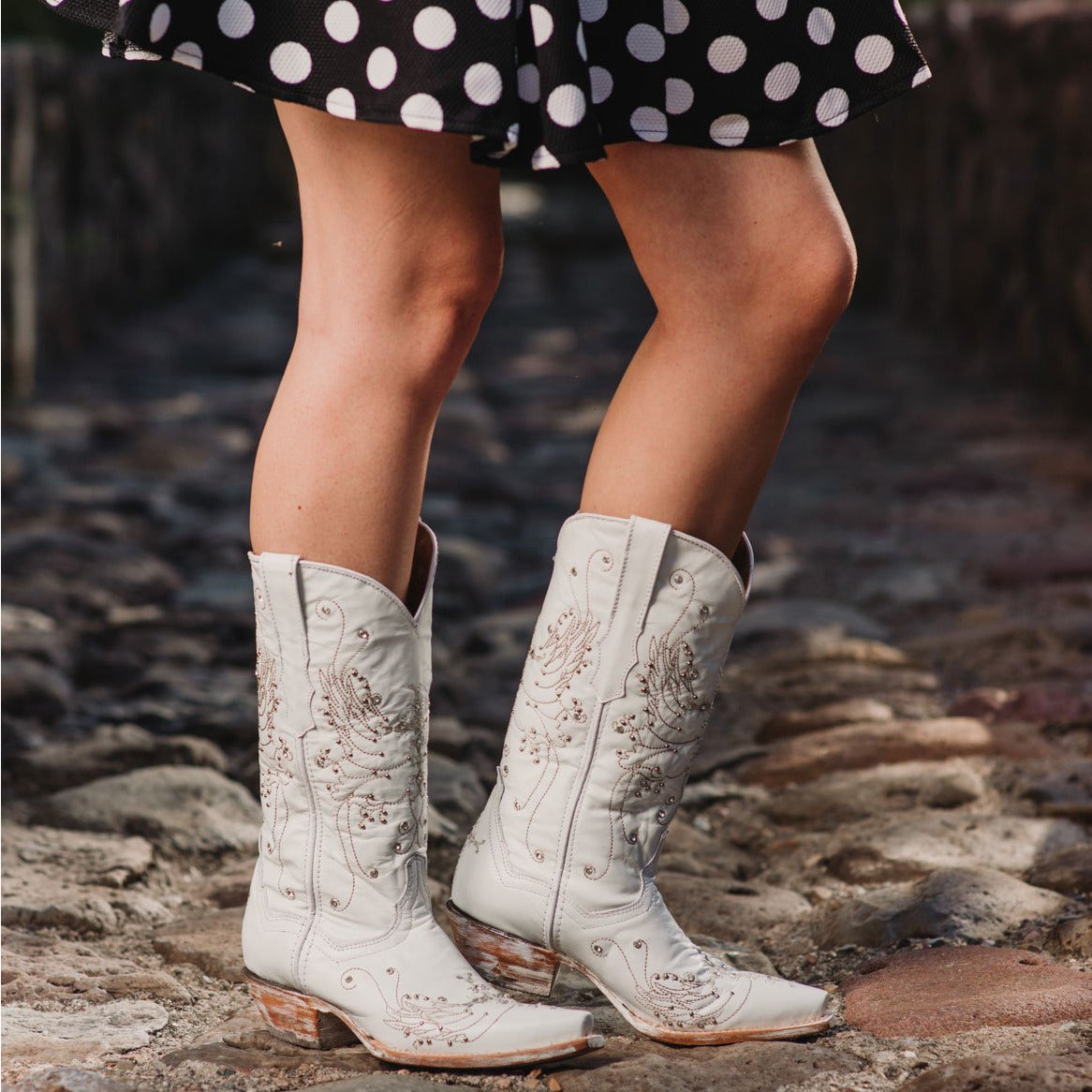 Soto Boots Women's White Rhinestone Embroidered Cowgirl Boot – Wedding Cowgirl Boot | Snip Toe