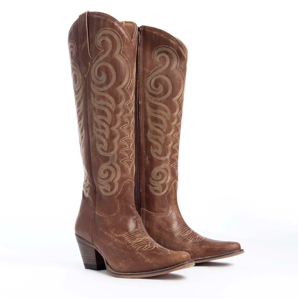 Myra Nalejandra Mocha Brown Leather Tall Western Boots