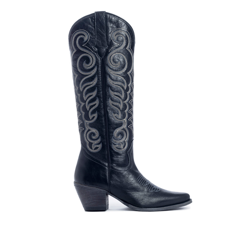 Myra Nalejandra Ebony Black Leather Tall Western Boots
