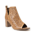 Myra Persimmonee Embossed Leather Heels | Peep-Toe Block