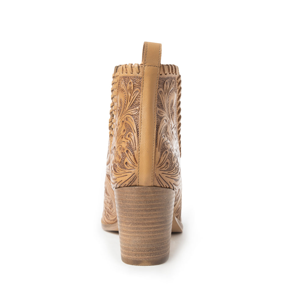Myra Persimmonee Embossed Leather Heels | Peep-Toe Block