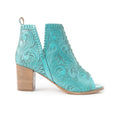 Myra Persimmonee Women's Handtooled Leather Peep-Toe Heels – Floral Embossed | Block Heel