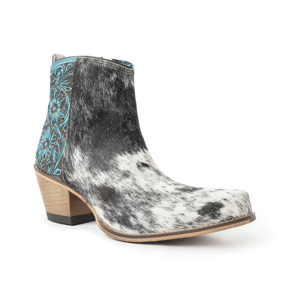Myra Reyna Ridge Hairon Leather Booties | Teal Snip Toe