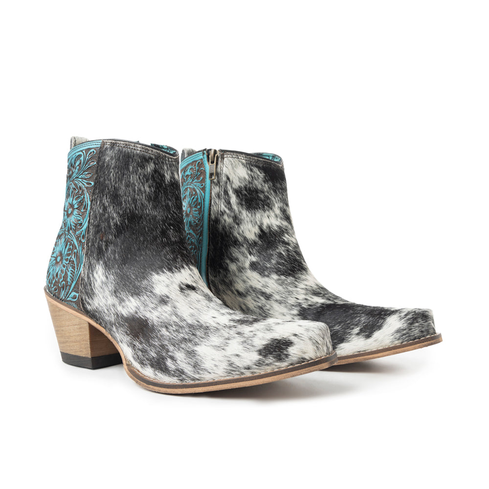 Myra Reyna Ridge Hairon Leather Booties | Teal Snip Toe