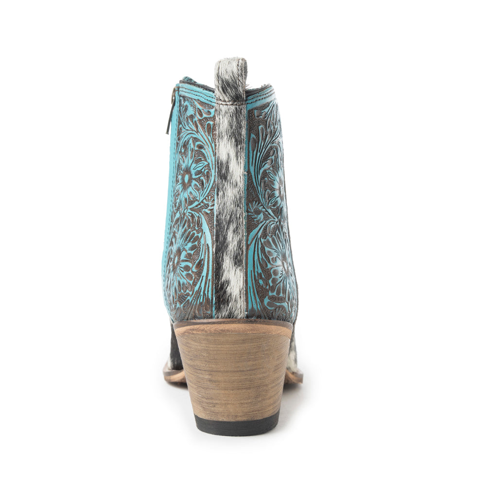Myra Reyna Ridge Hairon Leather Booties | Teal Snip Toe