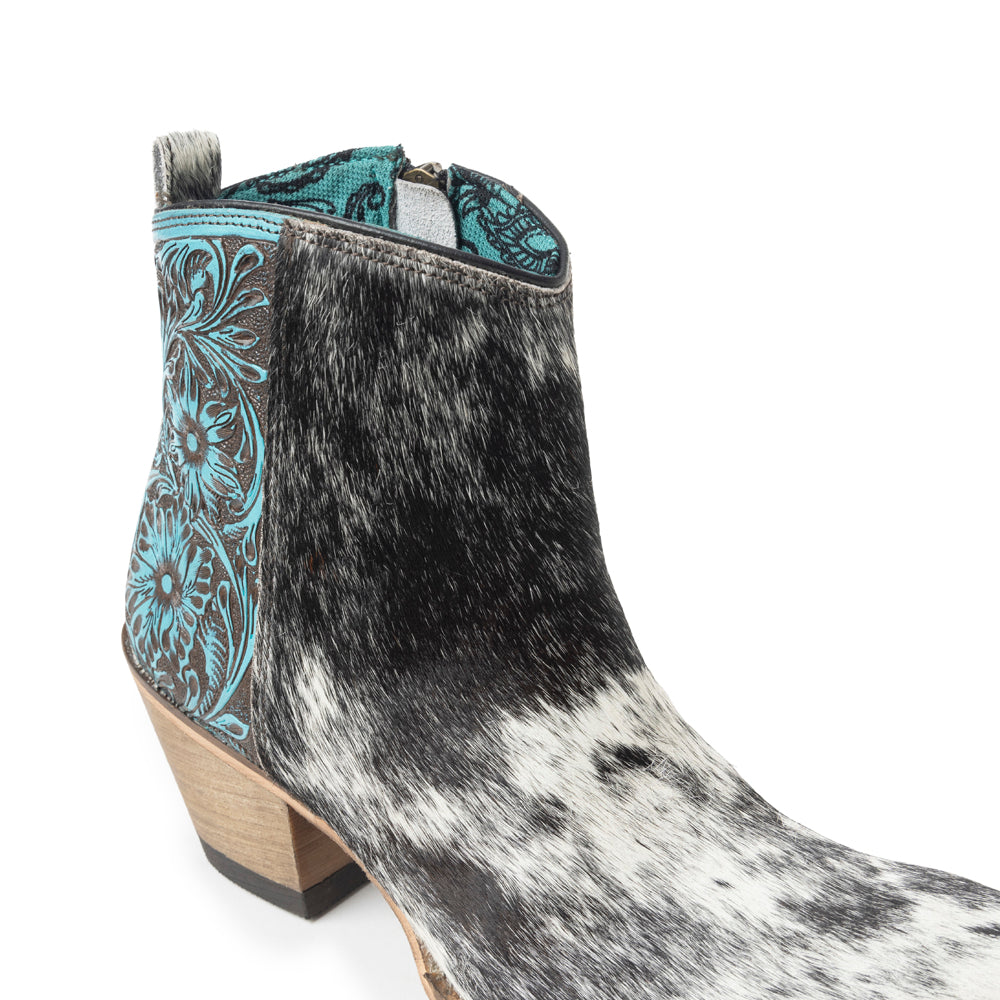Myra Reyna Ridge Hairon Leather Booties | Teal Snip Toe