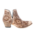 Myra Floral Heirloom Women's Western Booties – Cream Leather | Hand-Carved Floral | Bronze Detail