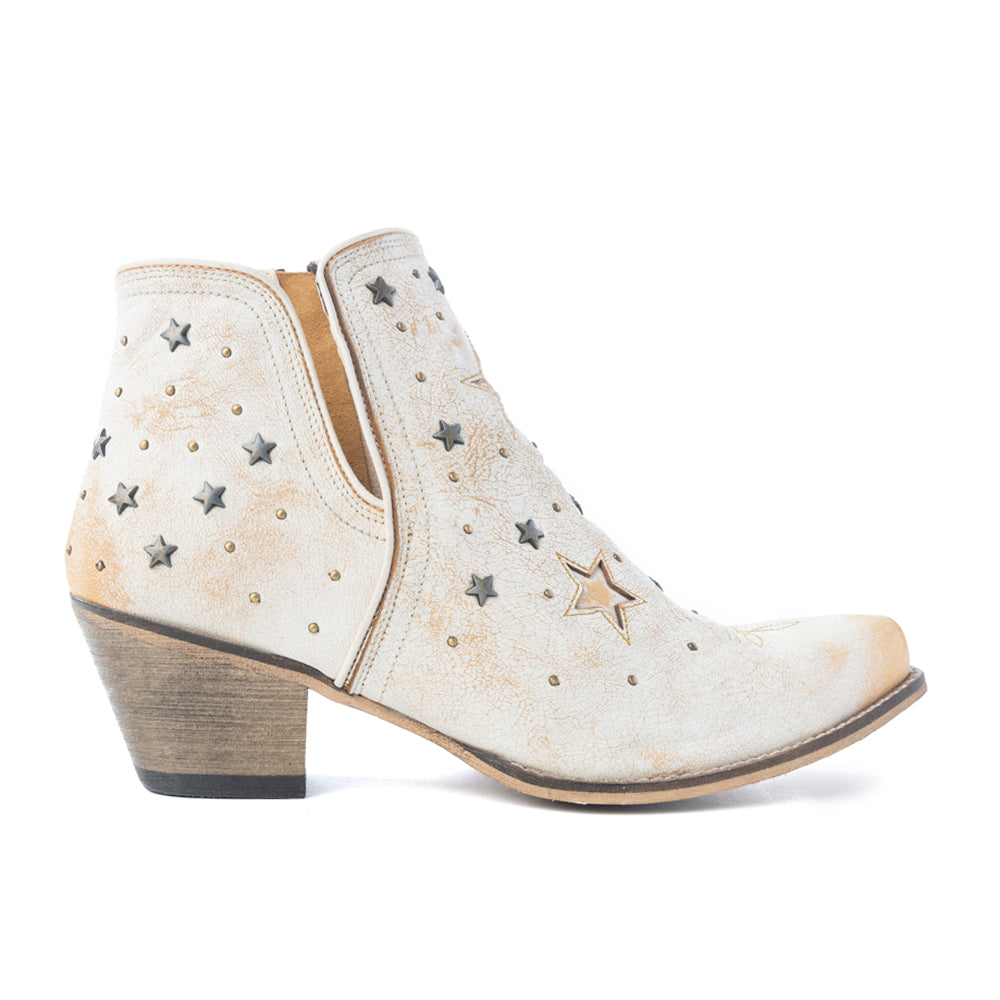 Myra Celestial Stardust Women's Western Booties – White Leather | Star Cutouts | Metallic Studs