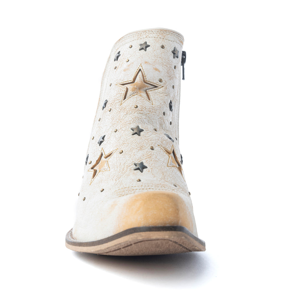 Myra Celestial Stardust Women's Western Booties – White Leather | Star Cutouts | Metallic Studs