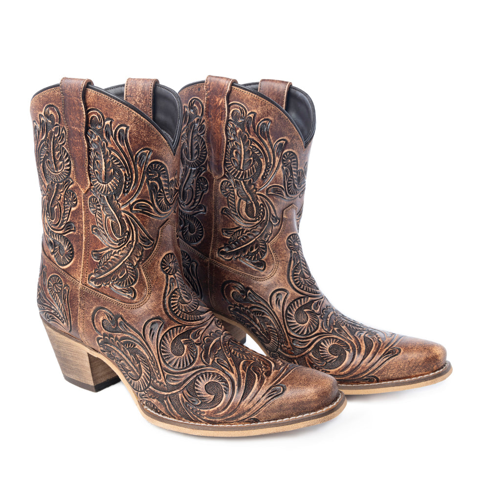 Myra Paisley Vintage Patina Western Booties - Tawny Brown
