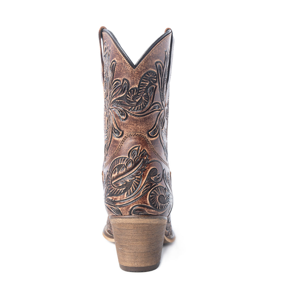 Myra Paisley Vintage Patina Western Booties - Tawny Brown