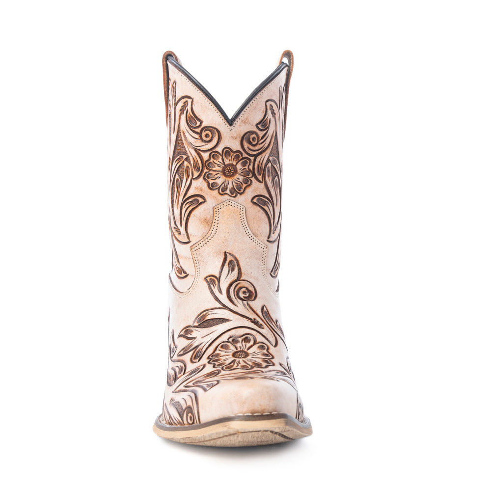 Myra Copper Rose Western Booties Cream Leather Snip Toe