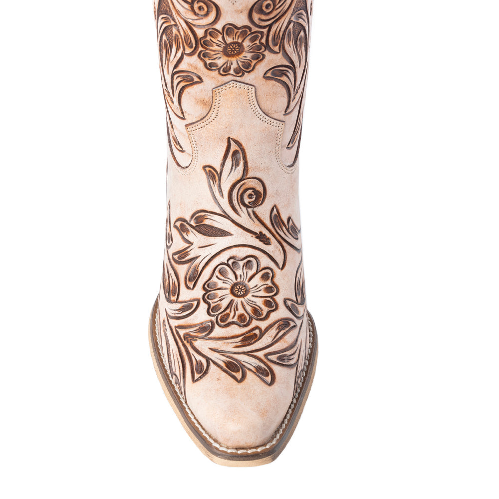 Myra Copper Rose Western Booties Cream Leather Snip Toe