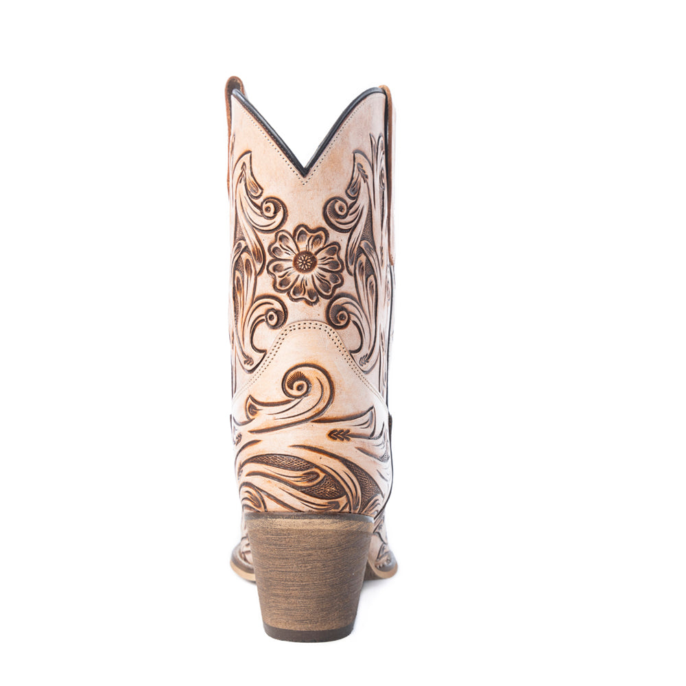 Myra Copper Rose Western Booties Cream Leather Snip Toe
