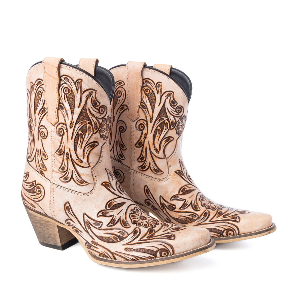 Myra Copper Rose Western Booties Cream Leather Snip Toe