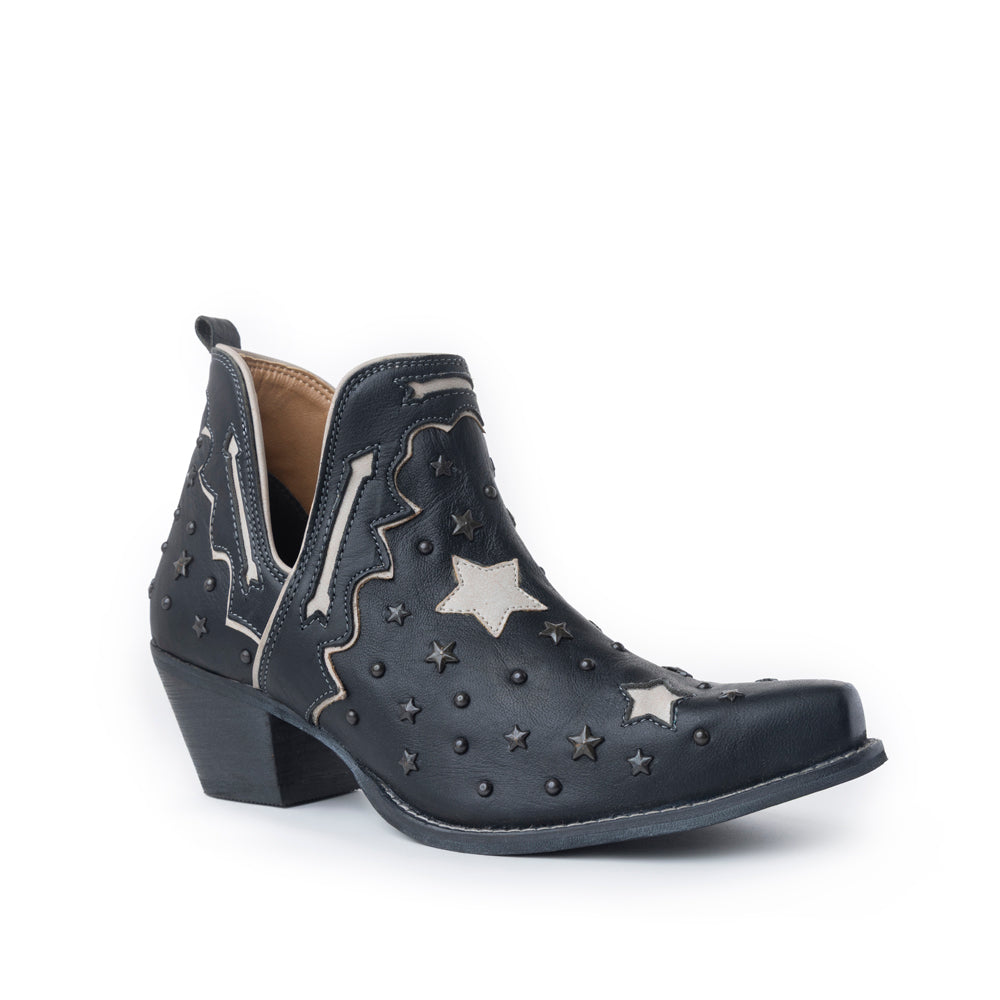 Myra Lone Star Sky Women's Split-Top Western Booties – Handstitched Leather | Stud Detail | Snip Toe