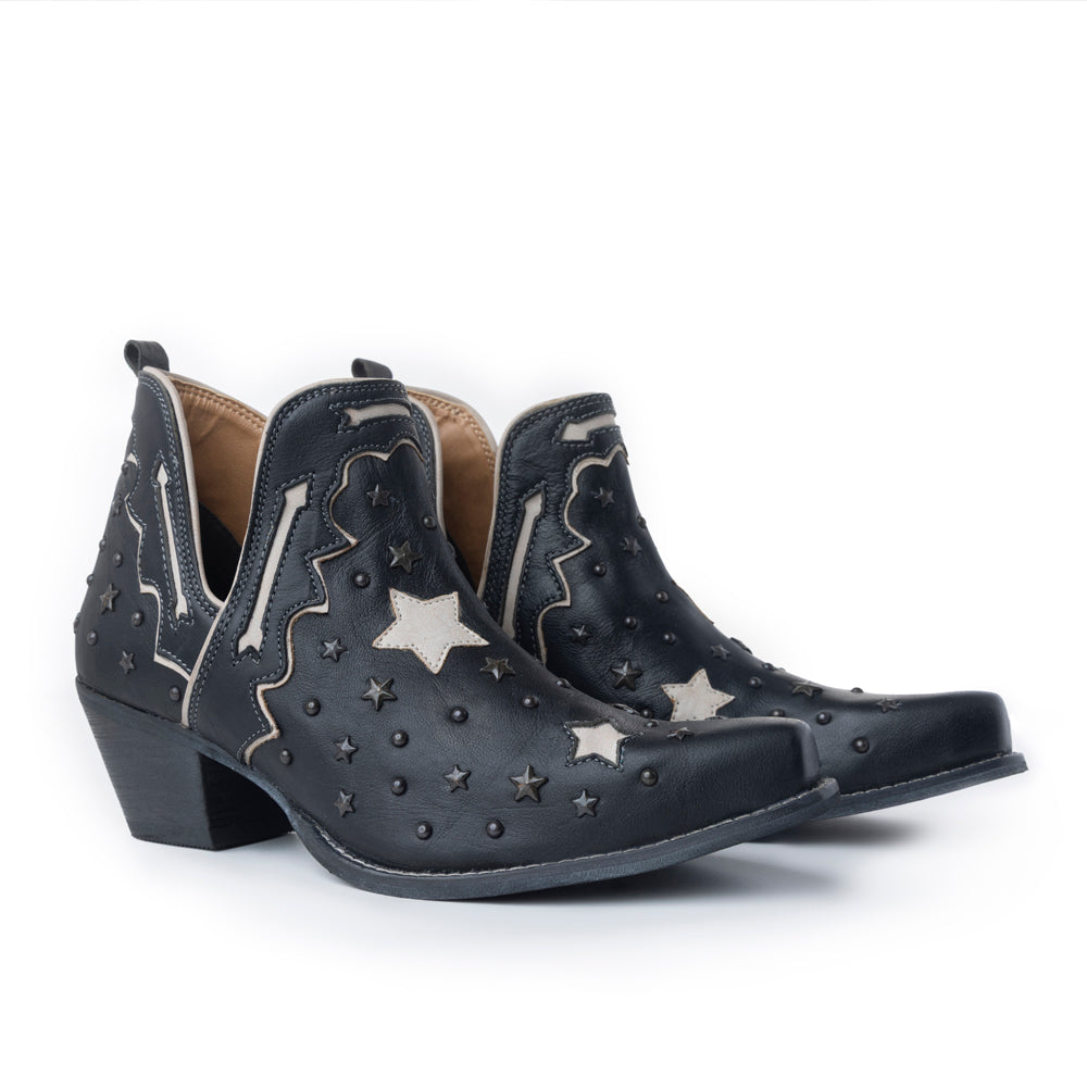 Myra Lone Star Sky Women's Split-Top Western Booties – Handstitched Leather | Stud Detail | Snip Toe