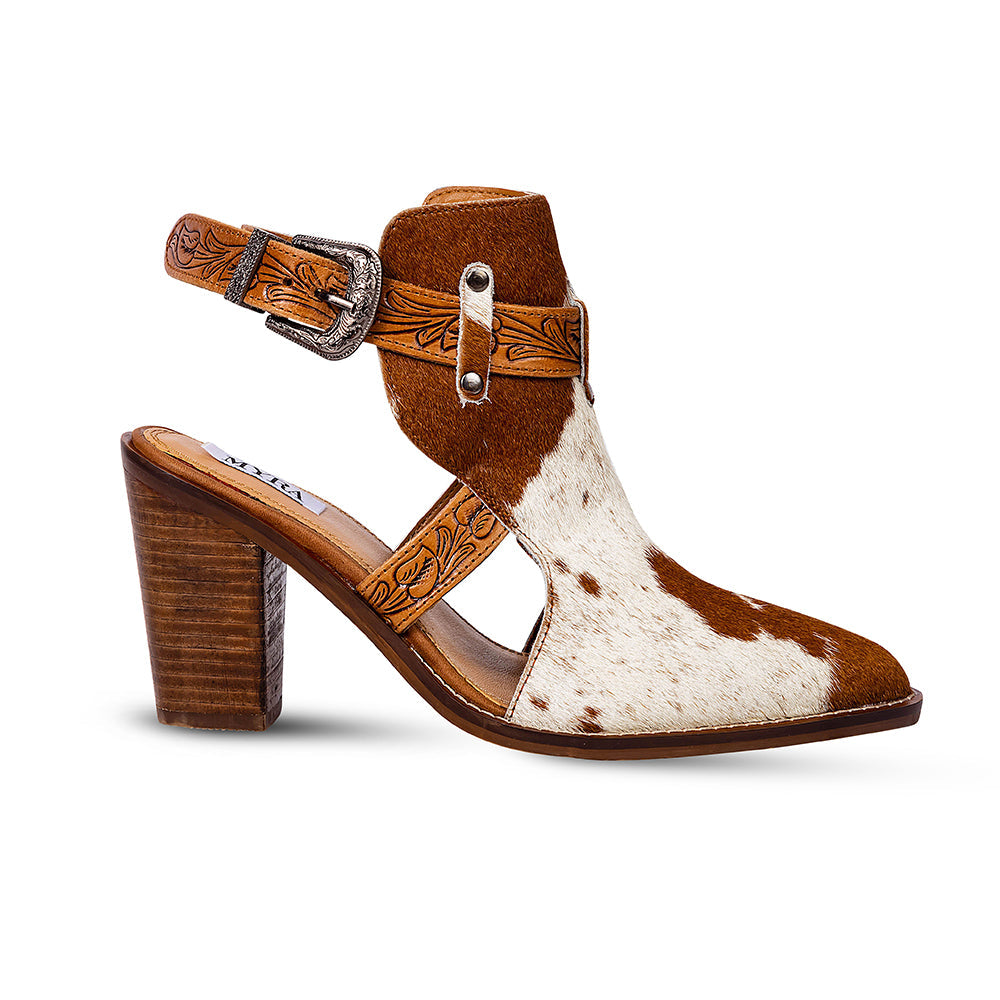Myra Cora Jo Hairon Leather Western Heels | Buckle Accent