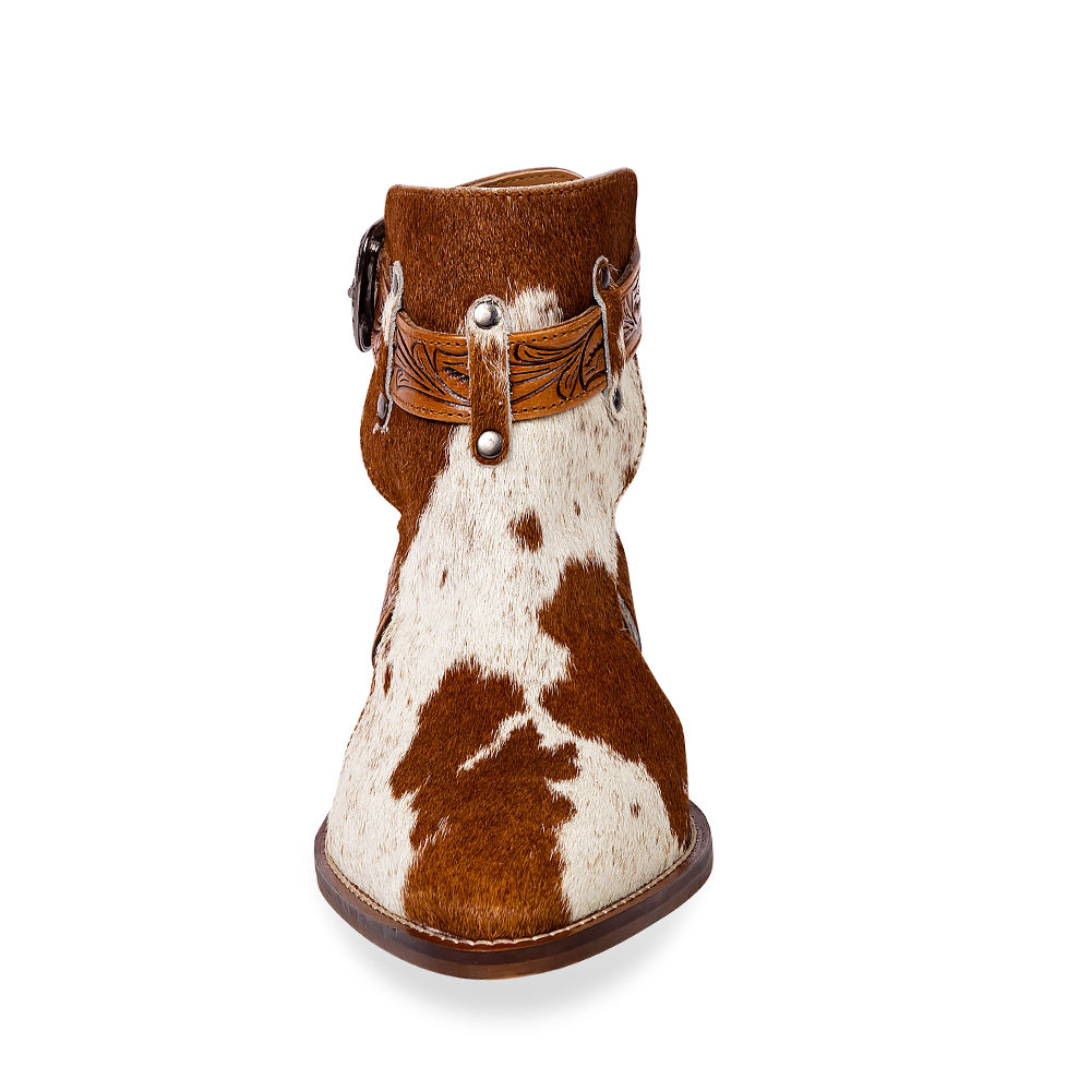 Myra Cora Jo Hairon Leather Western Heels | Buckle Accent