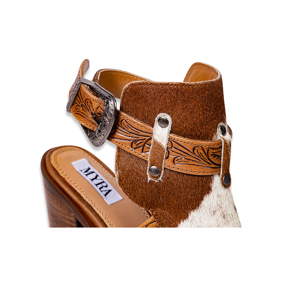Myra Cora Jo Hairon Leather Western Heels | Buckle Accent