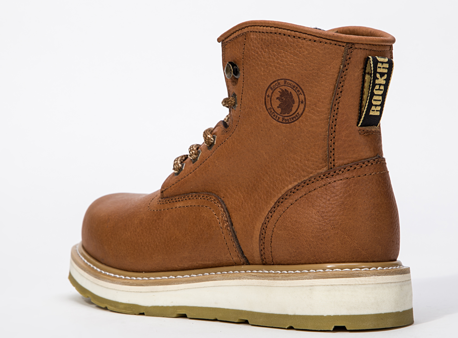 ROCKROOSTER Roberta Men's 6" Plain Toe Water Resistant Wedge Work Boot – Tan | AP615