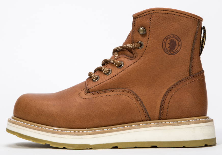 ROCKROOSTER Roberta Men's 6" Plain Toe Water Resistant Wedge Work Boot – Tan | AP615