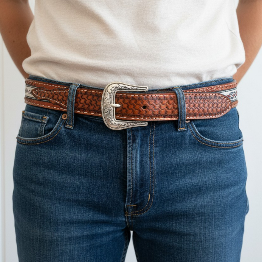 Woven Aztec Western Leather Belt | Baja Leather Western Belt