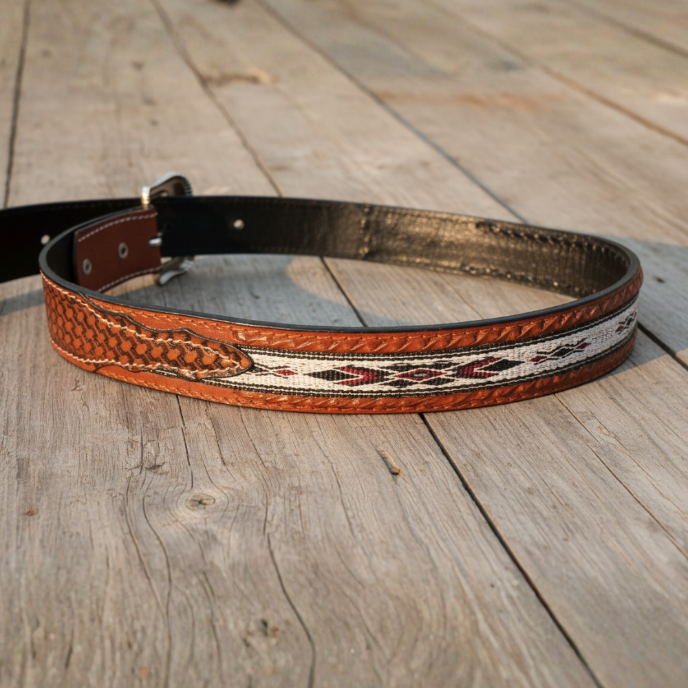 Woven Aztec Western Leather Belt | Baja Leather Western Belt