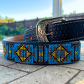 Turquoise Diamond Leather Cowboy Belt | Baja Leather Western Belt