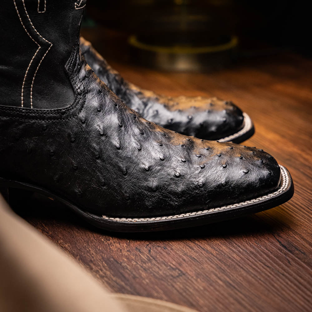 Marco Di Milano Alabama Men's Exotic Cowboy Boots – Full-Quill Ostrich | Black Square Toe