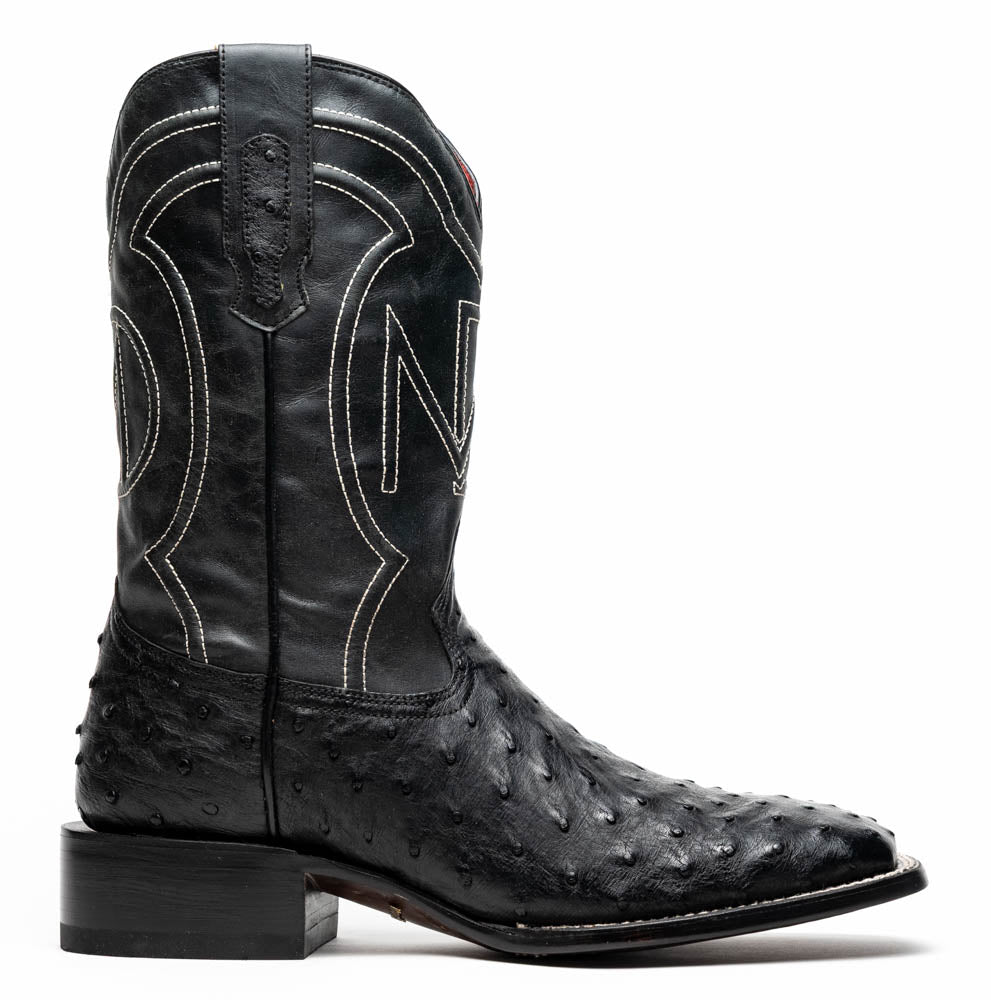 Marco Di Milano Alabama Men's Exotic Cowboy Boots – Full-Quill Ostrich | Black Square Toe