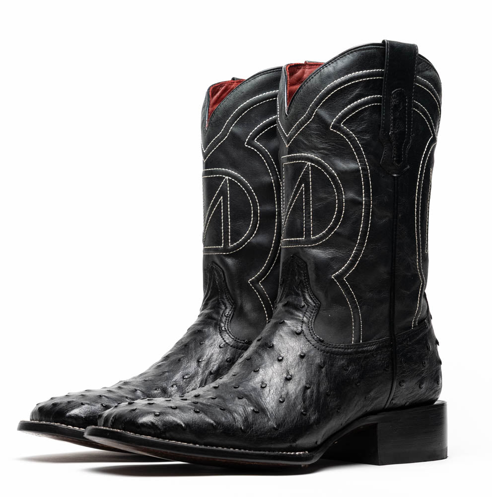 Marco Di Milano Alabama Men's Exotic Cowboy Boots – Full-Quill Ostrich | Black Square Toe