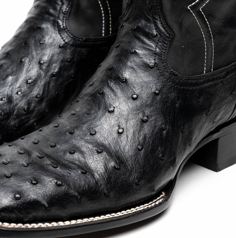 Marco Di Milano Alabama Men's Exotic Cowboy Boots – Full-Quill Ostrich | Black Square Toe