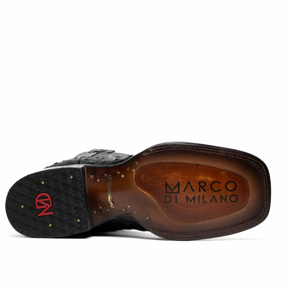 Marco Di Milano Alabama Men's Exotic Cowboy Boots – Full-Quill Ostrich | Black Square Toe