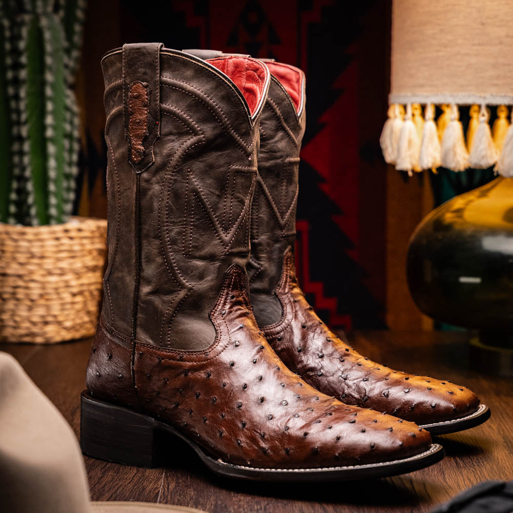 Marco Di Milano Alabama Men's Exotic Cowboy Boots – Full-Quill Ostrich | Kango Tabac Square Toe