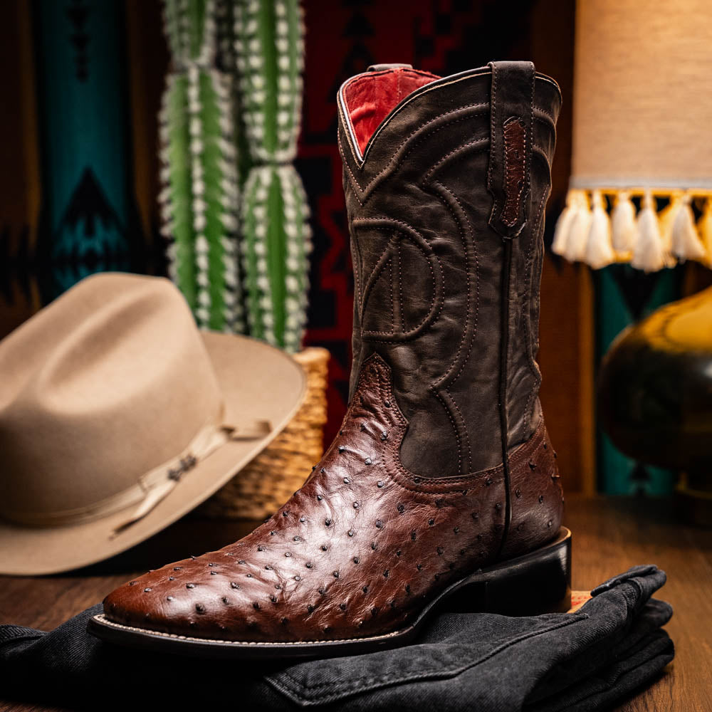 Marco Di Milano Alabama Men's Exotic Cowboy Boots – Full-Quill Ostrich | Kango Tabac Square Toe