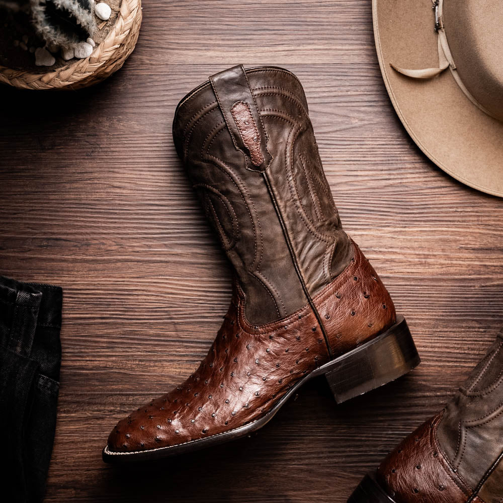 Marco Di Milano Alabama Men's Exotic Cowboy Boots – Full-Quill Ostrich | Kango Tabac Square Toe