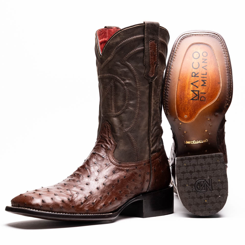 Marco Di Milano Alabama Men's Exotic Cowboy Boots – Full-Quill Ostrich | Kango Tabac Square Toe