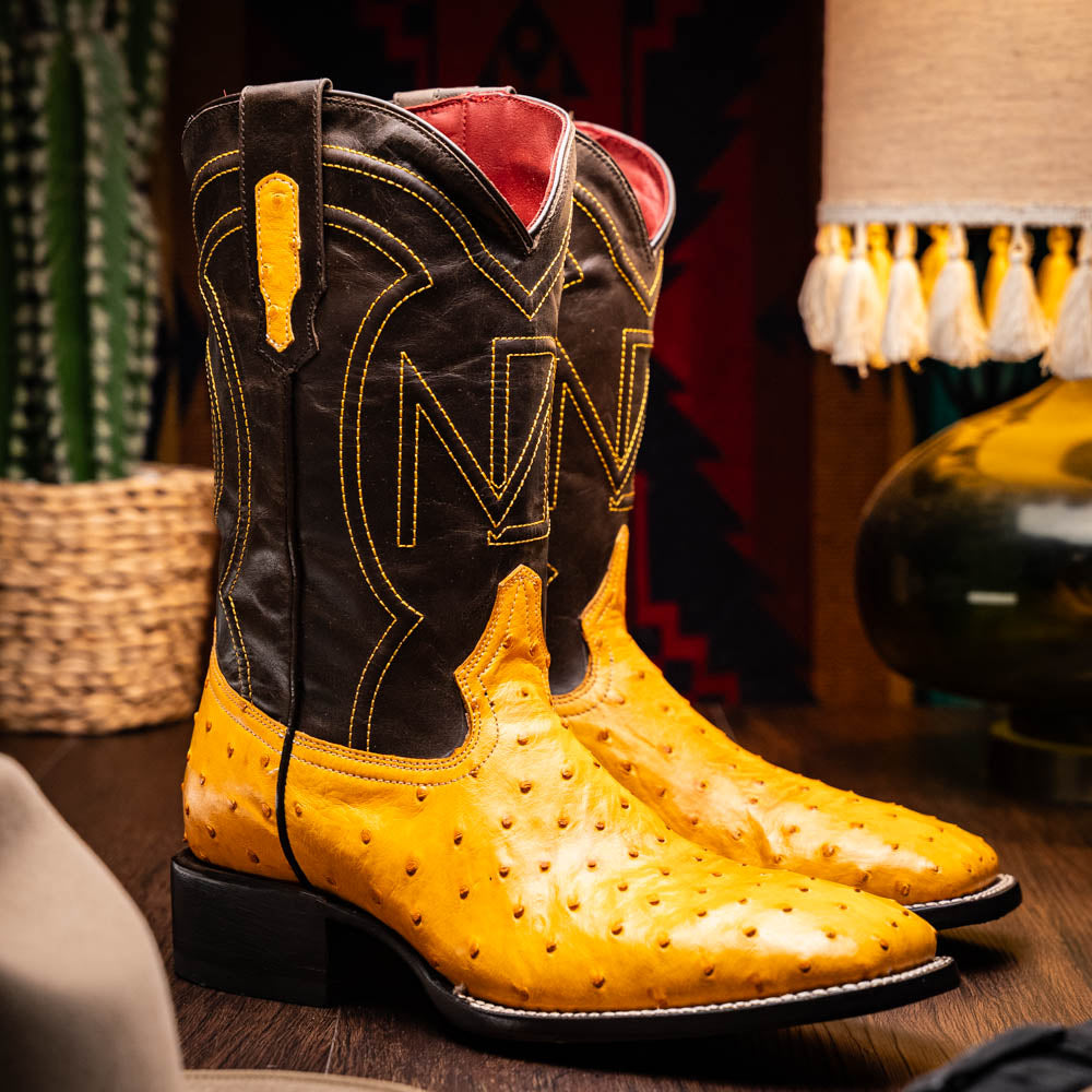 Marco Di Milano Alabama Men's Exotic Cowboy Boots – Full-Quill Ostrich | Buttercup Square Toe