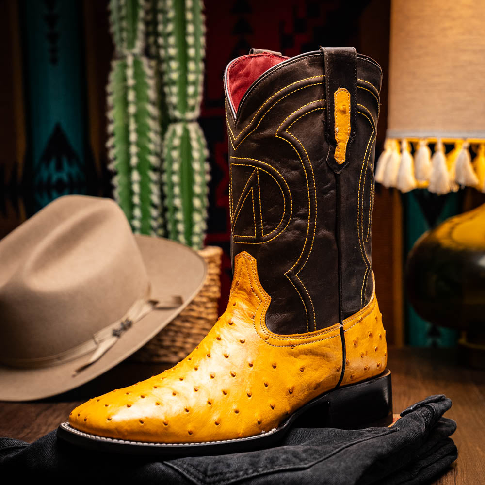 Marco Di Milano Alabama Men's Exotic Cowboy Boots – Full-Quill Ostrich | Buttercup Square Toe