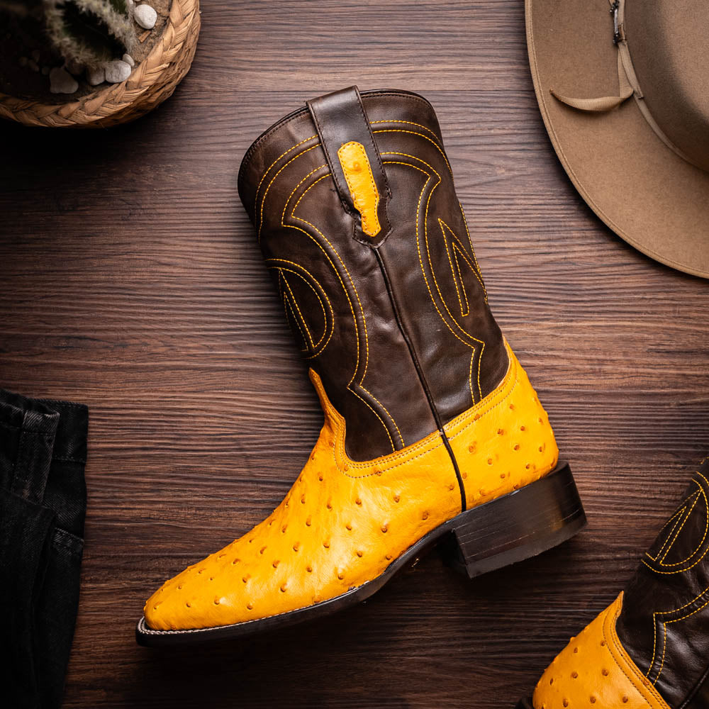 Marco Di Milano Alabama Men's Exotic Cowboy Boots – Full-Quill Ostrich | Buttercup Square Toe