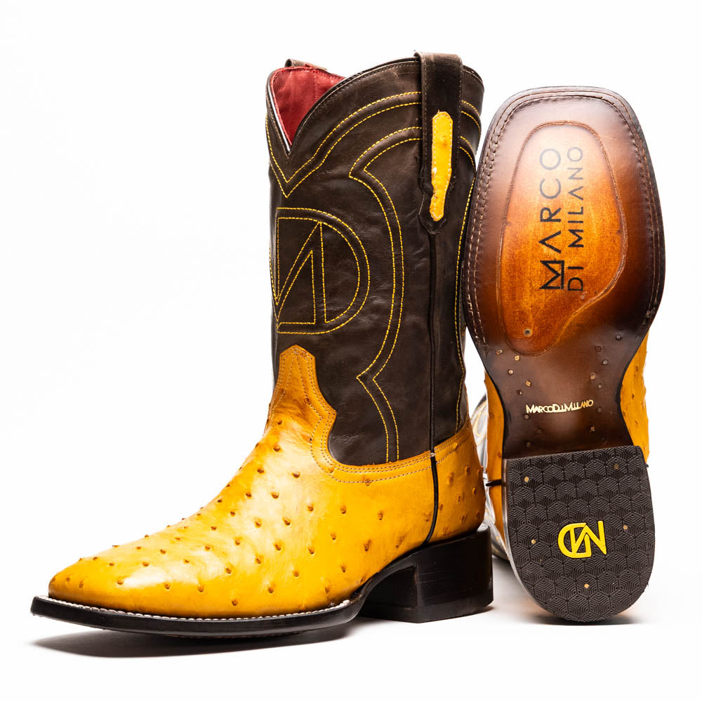 Marco Di Milano Alabama Men's Exotic Cowboy Boots – Full-Quill Ostrich | Buttercup Square Toe